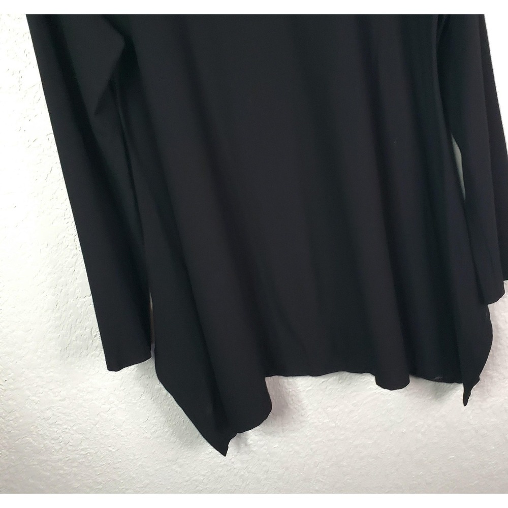 Eileen Fisher Jacket Womens Medium Black Hooded Zip Front Cardigan Hanky Hem - Picture 6 of 16